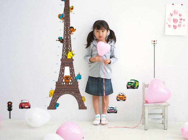 Eiffel Tower Kids Height Chart Wall Sticker - Cartoon Animals & City Traffic Growth Tracker Decal - Go2buy Australia