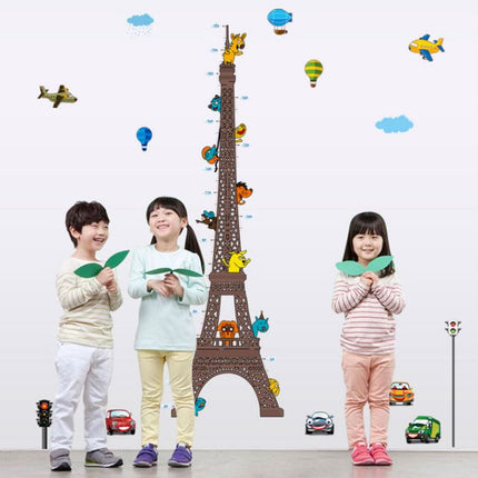 Eiffel Tower Kids Height Chart Wall Sticker - Cartoon Animals & City Traffic Growth Tracker Decal - Go2buy Australia