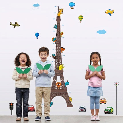 Eiffel Tower Kids Height Chart Wall Sticker - Cartoon Animals & City Traffic Growth Tracker Decal - Go2buy Australia