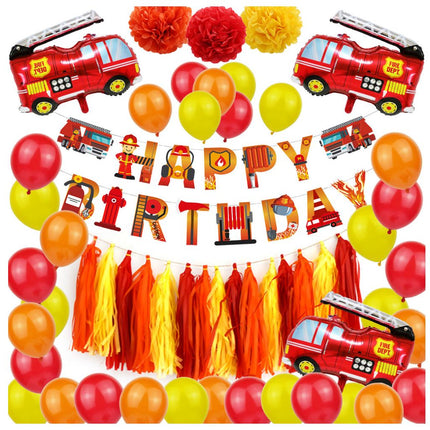 Firetruck Helium Foil Balloons Happy Birthday Set Kids Party Decorations - Go2buy Australia