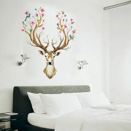 Floral Deer Head Removable Wall Sticker – Watercolour Nature Wall Decal - Go2buy Australia