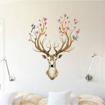Floral Deer Head Removable Wall Sticker – Watercolour Nature Wall Decal - Go2buy Australia