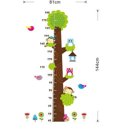 Forest Tree Animals Height Chart Wall Sticker - Monkey & Owl Growth Tracker Decal for Nursery Kids Bedroom - Go2buy Australia