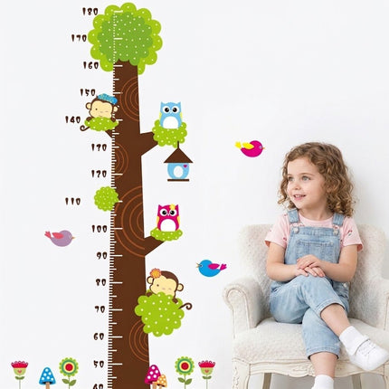 Forest Tree Animals Height Chart Wall Sticker - Monkey & Owl Growth Tracker Decal for Nursery Kids Bedroom - Go2buy Australia