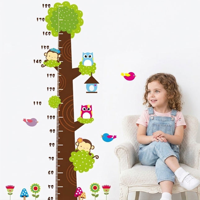 Forest Tree Animals Height Chart Wall Sticker - Monkey & Owl Growth Tracker Decal for Nursery Kids Bedroom - Go2buy Australia
