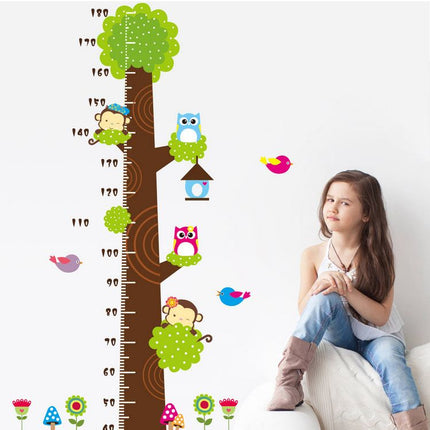 Forest Tree Animals Height Chart Wall Sticker - Monkey & Owl Growth Tracker Decal for Nursery Kids Bedroom - Go2buy Australia
