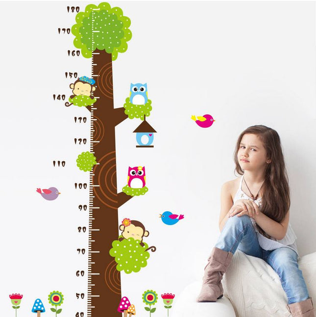 Forest Tree Animals Height Chart Wall Sticker - Monkey & Owl Growth Tracker Decal for Nursery Kids Bedroom - Go2buy Australia