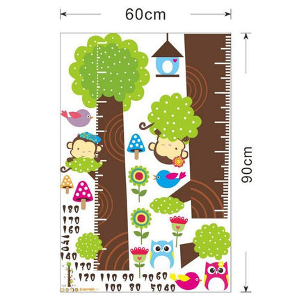 Forest Tree Animals Height Chart Wall Sticker - Monkey & Owl Growth Tracker Decal for Nursery Kids Bedroom - Go2buy Australia