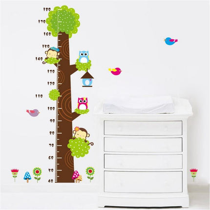 Forest Tree Animals Height Chart Wall Sticker - Monkey & Owl Growth Tracker Decal for Nursery Kids Bedroom - Go2buy Australia