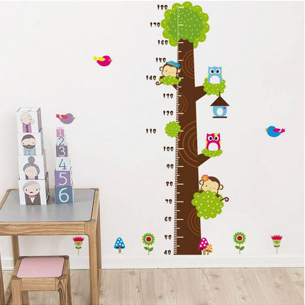 Forest Tree Animals Height Chart Wall Sticker - Monkey & Owl Growth Tracker Decal for Nursery Kids Bedroom - Go2buy Australia