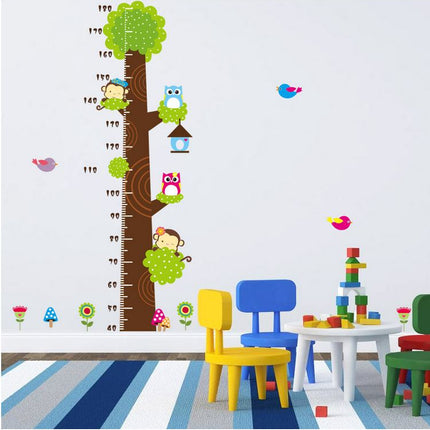 Forest Tree Animals Height Chart Wall Sticker - Monkey & Owl Growth Tracker Decal for Nursery Kids Bedroom - Go2buy Australia