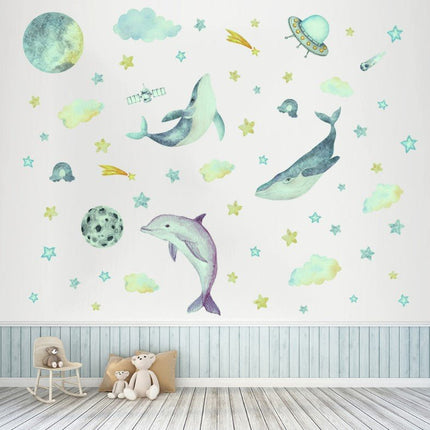 Glow In The Dark Dolphin Moon Star Wall Decal Sticker Ceiling Home Room - Go2buy Australia