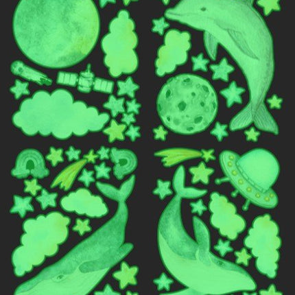 Glow In The Dark Dolphin Moon Star Wall Decal Sticker Ceiling Home Room - Go2buy Australia