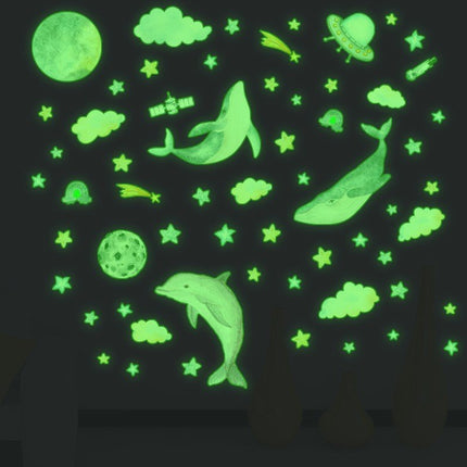 Glow In The Dark Dolphin Moon Star Wall Decal Sticker Ceiling Home Room - Go2buy Australia