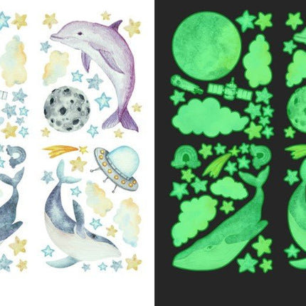 Glow In The Dark Dolphin Moon Star Wall Decal Sticker Ceiling Home Room - Go2buy Australia