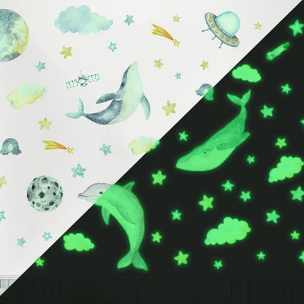 Glow In The Dark Dolphin Moon Star Wall Decal Sticker Ceiling Home Room - Go2buy Australia