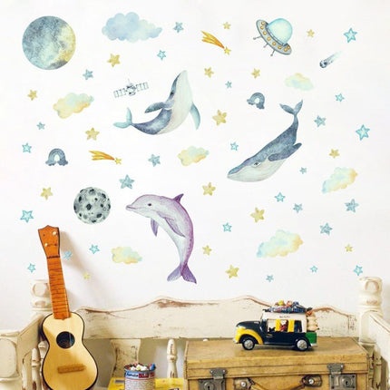 Glow In The Dark Dolphin Moon Star Wall Decal Sticker Ceiling Home Room - Go2buy Australia