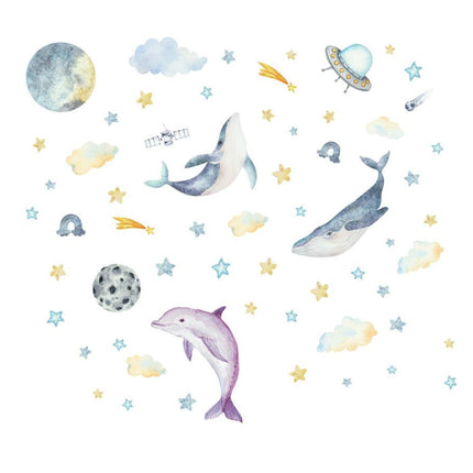 Glow In The Dark Dolphin Moon Star Wall Decal Sticker Ceiling Home Room - Go2buy Australia