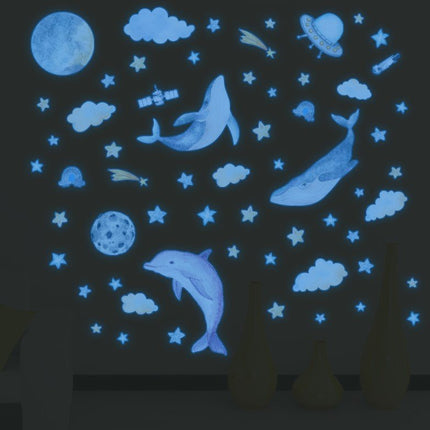 Glow In The Dark Dolphin Moon Star Wall Decal Sticker Ceiling Home Room - Go2buy Australia