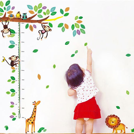 Jungle Animals Height Chart Wall Sticker - Playful Monkey & Giraffe Growth Tracker Decal for Kids Room - Go2buy Australia