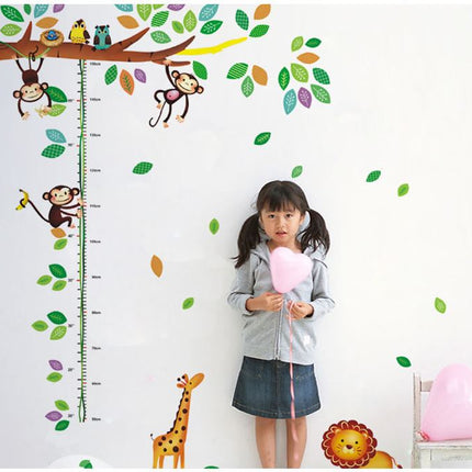 Jungle Animals Height Chart Wall Sticker - Playful Monkey & Giraffe Growth Tracker Decal for Kids Room - Go2buy Australia