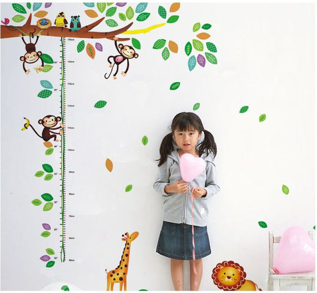 Jungle Animals Height Chart Wall Sticker - Playful Monkey & Giraffe Growth Tracker Decal for Kids Room - Go2buy Australia