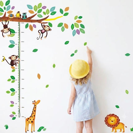 Jungle Animals Height Chart Wall Sticker - Playful Monkey & Giraffe Growth Tracker Decal for Kids Room - Go2buy Australia