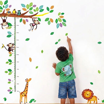 Jungle Animals Height Chart Wall Sticker - Playful Monkey & Giraffe Growth Tracker Decal for Kids Room - Go2buy Australia