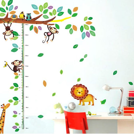 Jungle Animals Height Chart Wall Sticker - Playful Monkey & Giraffe Growth Tracker Decal for Kids Room - Go2buy Australia