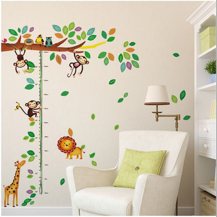 Jungle Animals Height Chart Wall Sticker - Playful Monkey & Giraffe Growth Tracker Decal for Kids Room - Go2buy Australia