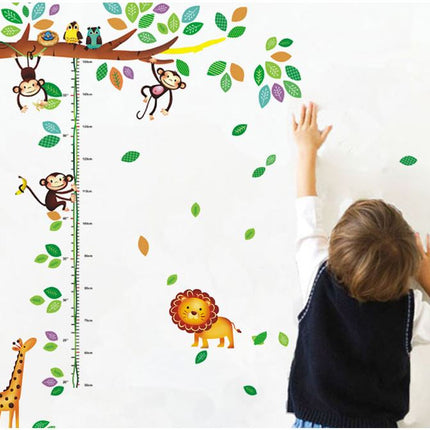 Jungle Animals Height Chart Wall Sticker - Playful Monkey & Giraffe Growth Tracker Decal for Kids Room - Go2buy Australia