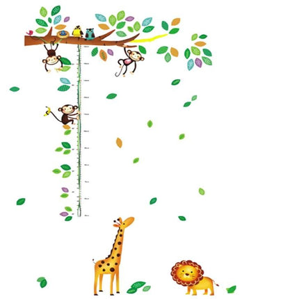 Jungle Animals Height Chart Wall Sticker - Playful Monkey & Giraffe Growth Tracker Decal for Kids Room - Go2buy Australia