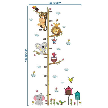 Jungle Animals & Tree Growth Chart Wall Decal - Lion, Monkey, Koala & Elephant Height Ruler for Kids Room Decor - Go2buy Australia
