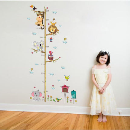 Jungle Animals & Tree Growth Chart Wall Decal - Lion, Monkey, Koala & Elephant Height Ruler for Kids Room Decor - Go2buy Australia
