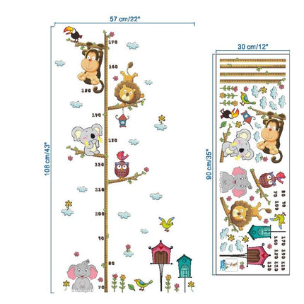 Jungle Animals & Tree Growth Chart Wall Decal - Lion, Monkey, Koala & Elephant Height Ruler for Kids Room Decor - Go2buy Australia
