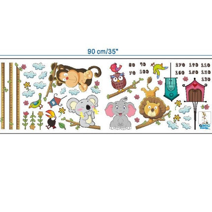 Jungle Animals & Tree Growth Chart Wall Decal - Lion, Monkey, Koala & Elephant Height Ruler for Kids Room Decor - Go2buy Australia