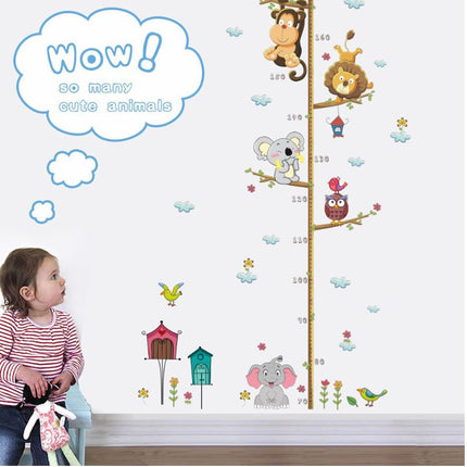Jungle Animals & Tree Growth Chart Wall Decal - Lion, Monkey, Koala & Elephant Height Ruler for Kids Room Decor - Go2buy Australia