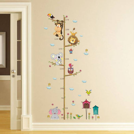 Jungle Animals & Tree Growth Chart Wall Decal - Lion, Monkey, Koala & Elephant Height Ruler for Kids Room Decor - Go2buy Australia