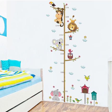 Jungle Animals & Tree Growth Chart Wall Decal - Lion, Monkey, Koala & Elephant Height Ruler for Kids Room Decor - Go2buy Australia