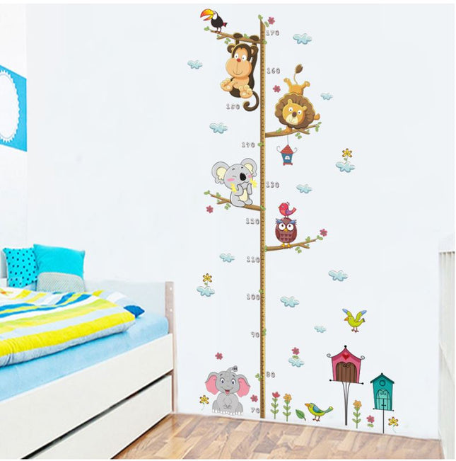 Jungle Animals & Tree Growth Chart Wall Decal - Lion, Monkey, Koala & Elephant Height Ruler for Kids Room Decor - Go2buy Australia