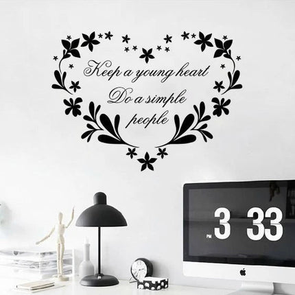 Keep a Young Heart Floral Removable Wall Sticker – Quote Wall Decal - Go2buy Australia