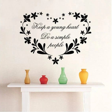 Keep a Young Heart Floral Removable Wall Sticker – Quote Wall Decal - Go2buy Australia