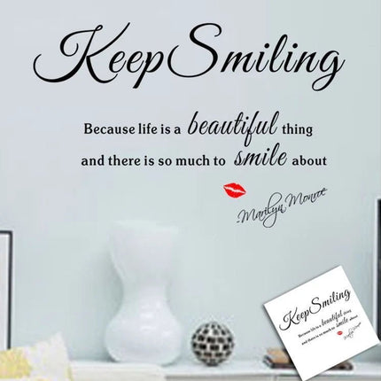 Keep Smiling Removable Wall Sticker – Inspirational Quote Wall Decal - Go2buy Australia