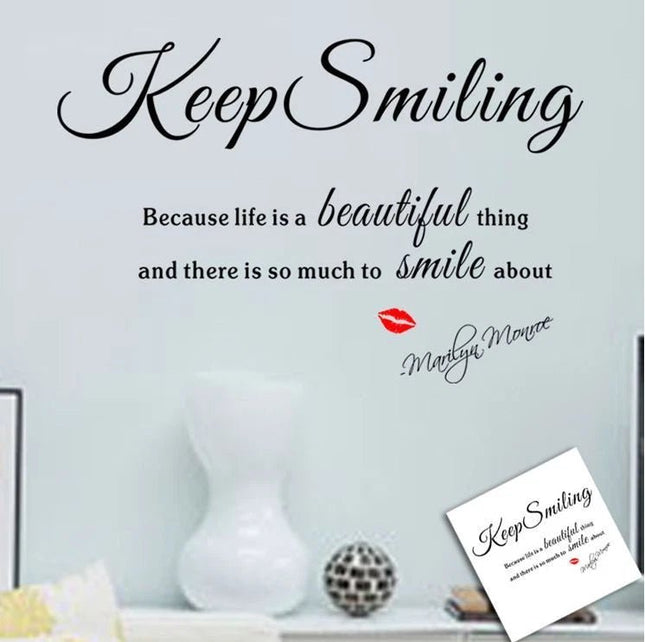 Keep Smiling Removable Wall Sticker – Inspirational Quote Wall Decal - Go2buy Australia