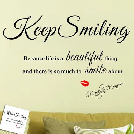 Keep Smiling Removable Wall Sticker – Inspirational Quote Wall Decal - Go2buy Australia