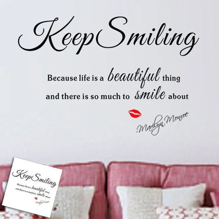 Keep Smiling Removable Wall Sticker – Inspirational Quote Wall Decal - Go2buy Australia
