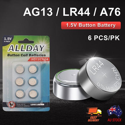 LR44 Battery AG13 A76 Button Cell Batteries Alkaline 1.5V ALLDAY - Go2buy Australia
