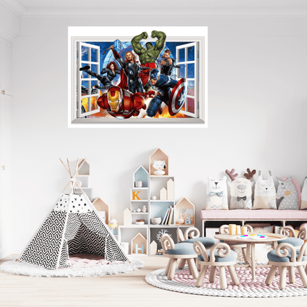 Marvel Avengers "Window View" 3D Wall Decal - Superhero Team Action Mural Sticker - Go2buy Australia