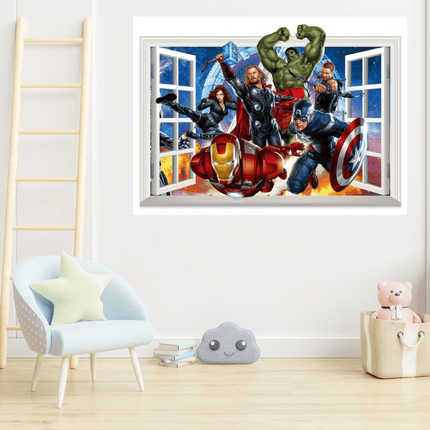Marvel Avengers "Window View" 3D Wall Decal - Superhero Team Action Mural Sticker - Go2buy Australia