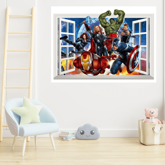 Marvel Avengers "Window View" 3D Wall Decal - Superhero Team Action Mural Sticker - Go2buy Australia